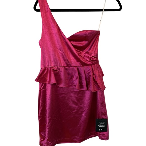Lulu's Fuchsia One-Shoulder Dress Cocktail Prom size S NWT - Picture 2 of 5